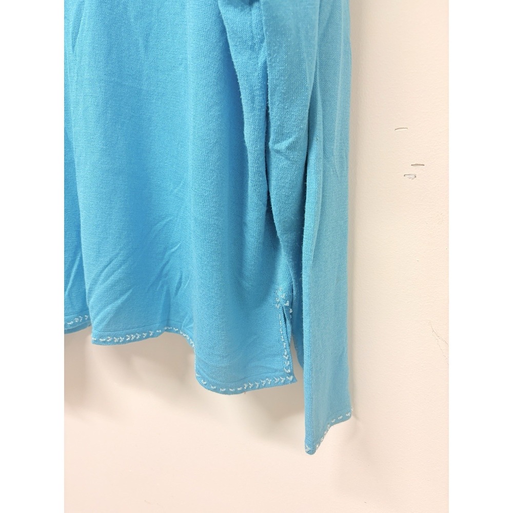 August Max Woman 3X Turquoise Blue Beaded Trim Tie Front Cardigan Sweater Plus - Picture 8 of 16